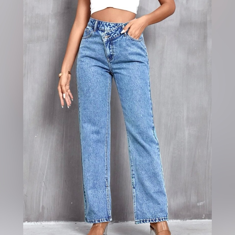 Frenchy Stepped Waist Straight Leg Jeans